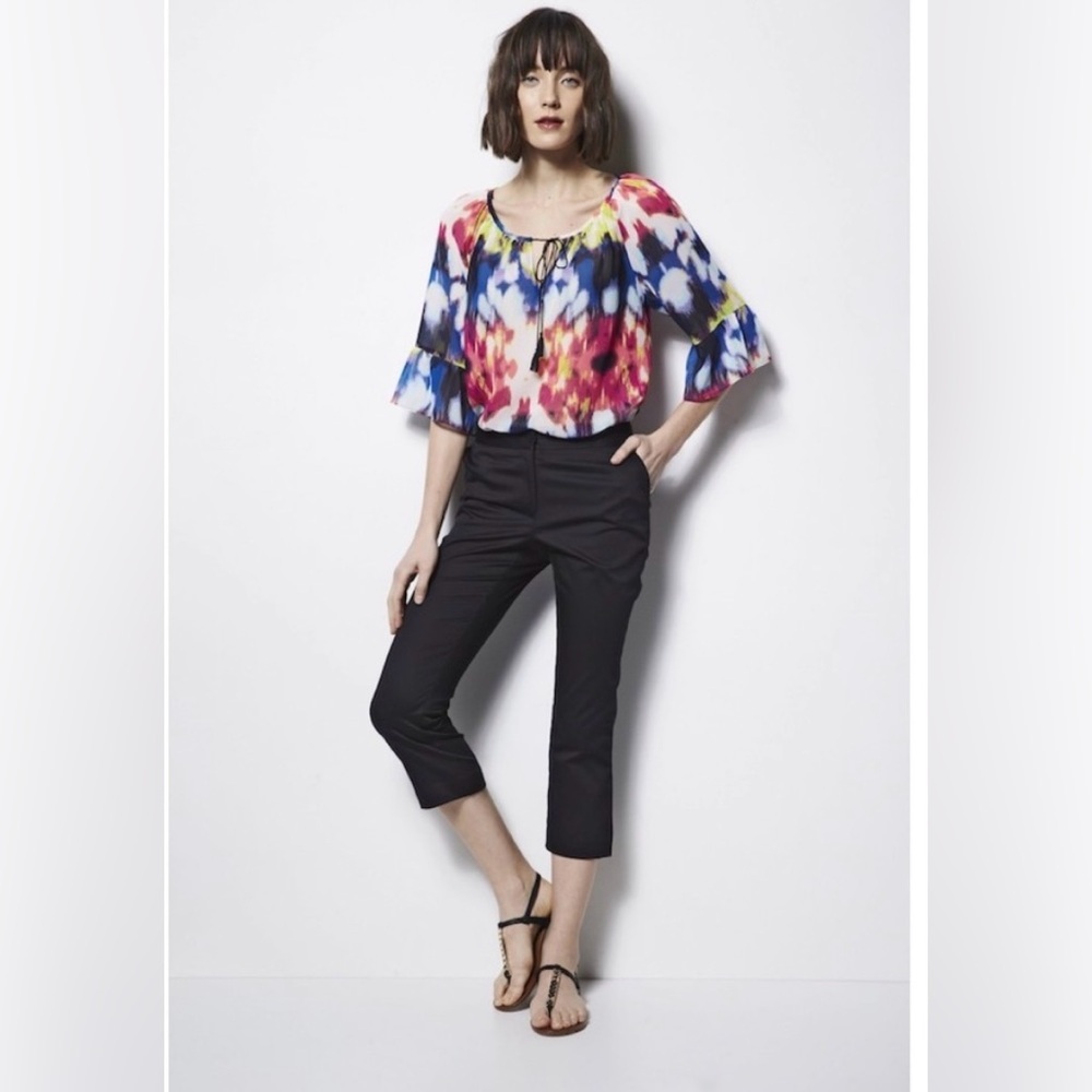 NWOT Milly For Designation Peasant Boho Ruffle Bell Sleeve  Blue Tie Dye Blouse
